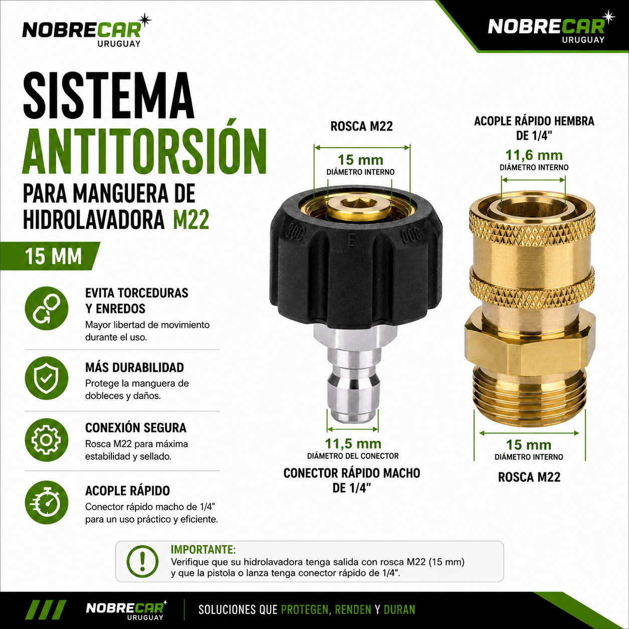 Sistema Antitorsión para Manguera de Hidrolavadora M22 (15 mm)