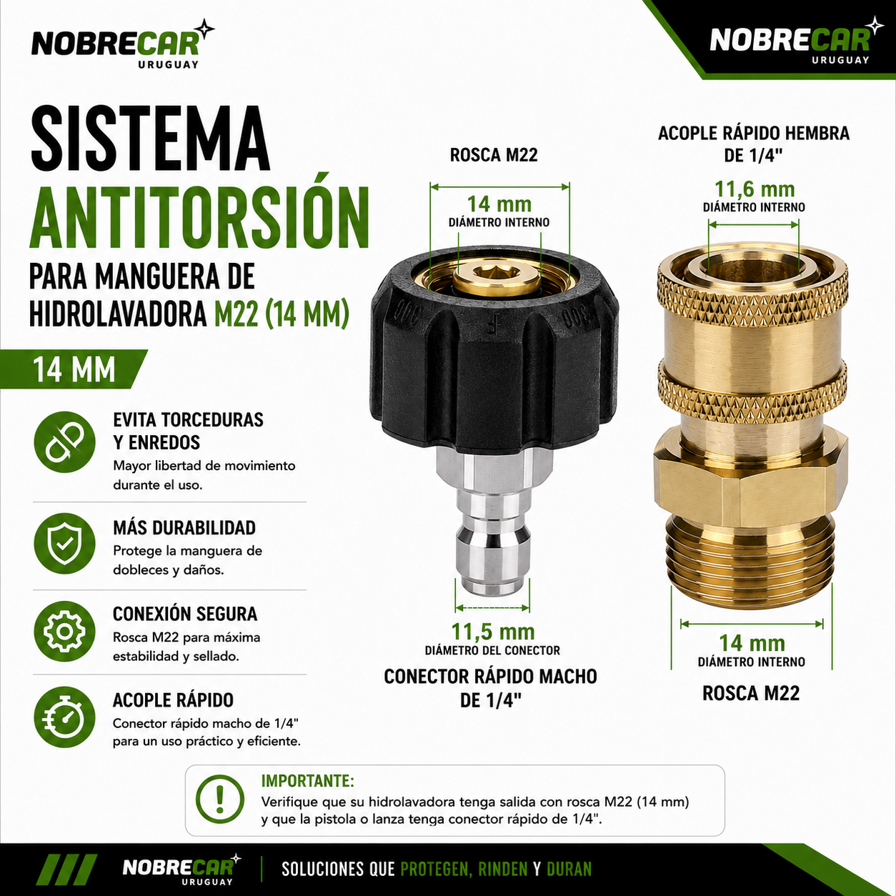 Sistema Antitorsión para Manguera de Hidrolavadora M22 (14 mm)