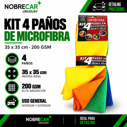 KIT 4 PAÑOS DE MICROFIBRA 35X35 cm