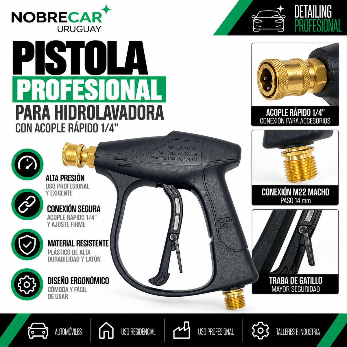 Pistola Profesional para Hidrolavadora con Acople Rápido M22 (14 mm)