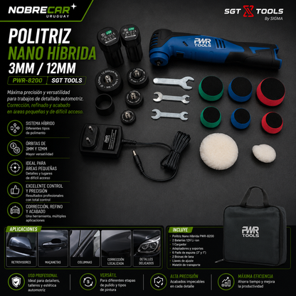 Pulidora Nano Híbrida Inalámbrica 3 en 1 – Rotativa + Orbital 3 mm + Orbital 12 mm