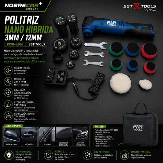 Pulidora Nano Híbrida Inalámbrica 3 en 1 – Rotativa + Orbital 3 mm + Orbital 12 mm