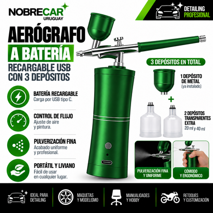 Aerógrafo a Batería Recargable USB con 3 Depósitos