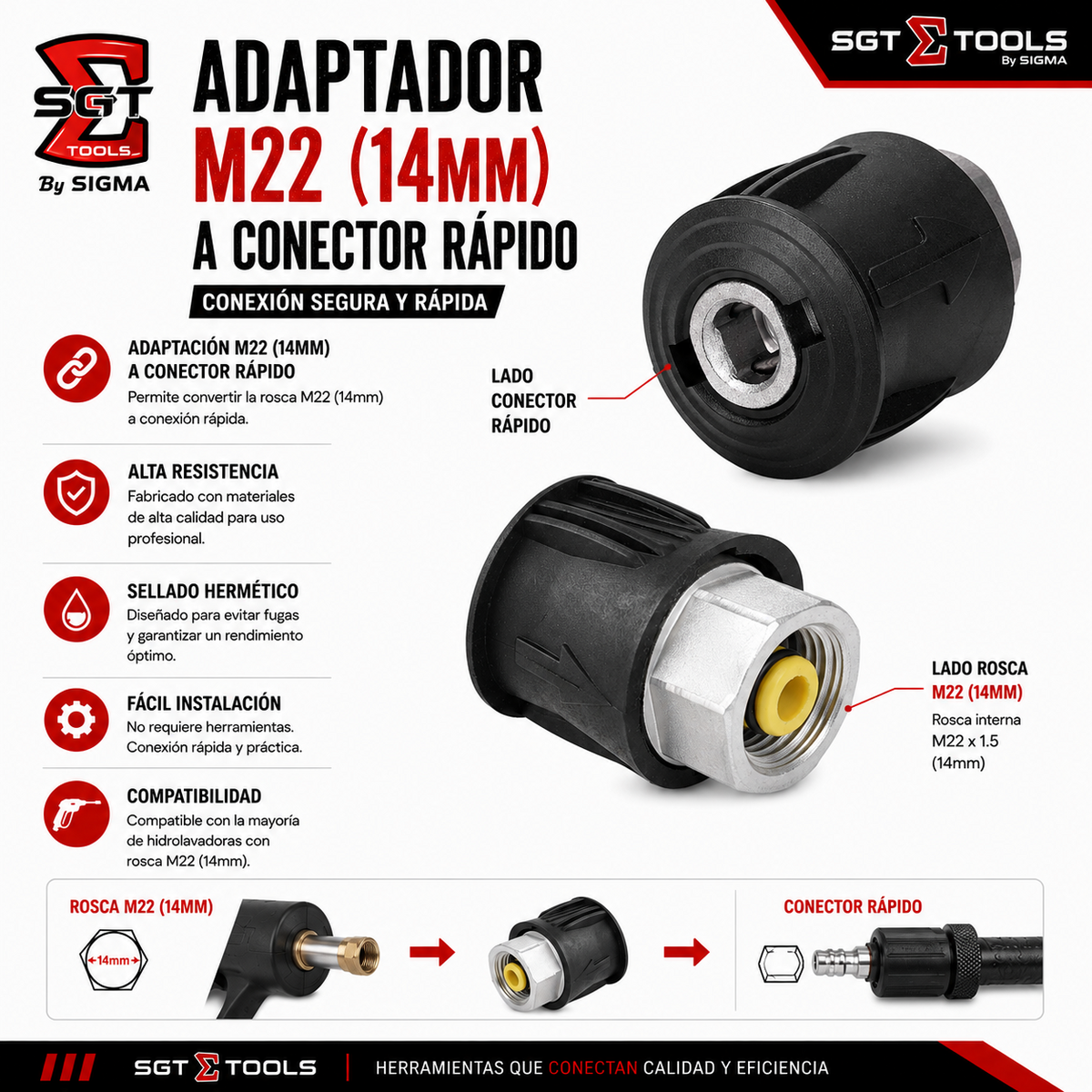 Adaptador M22 14mm a Conector Rápido SGT Tools