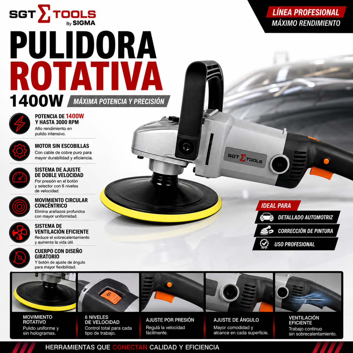 Pulidora rotativa 7” 1.400 W –  SGT-5135 Sigma Tools