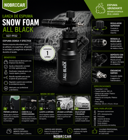 Lanza de Espuma Snow Foam All Black SGT-9932 con Enganche Rápido