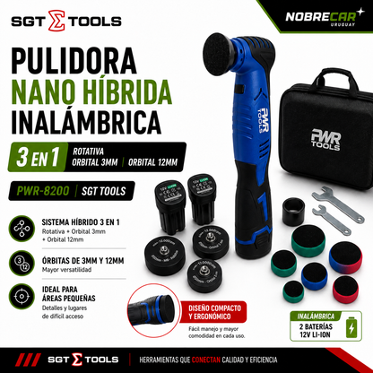 Pulidora Nano Híbrida Inalámbrica 3 en 1 – Rotativa + Orbital 3 mm + Orbital 12 mm