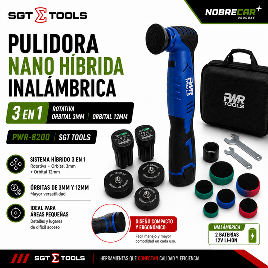 Pulidora Nano Híbrida Inalámbrica 3 en 1 – Rotativa + Orbital 3 mm + Orbital 12 mm