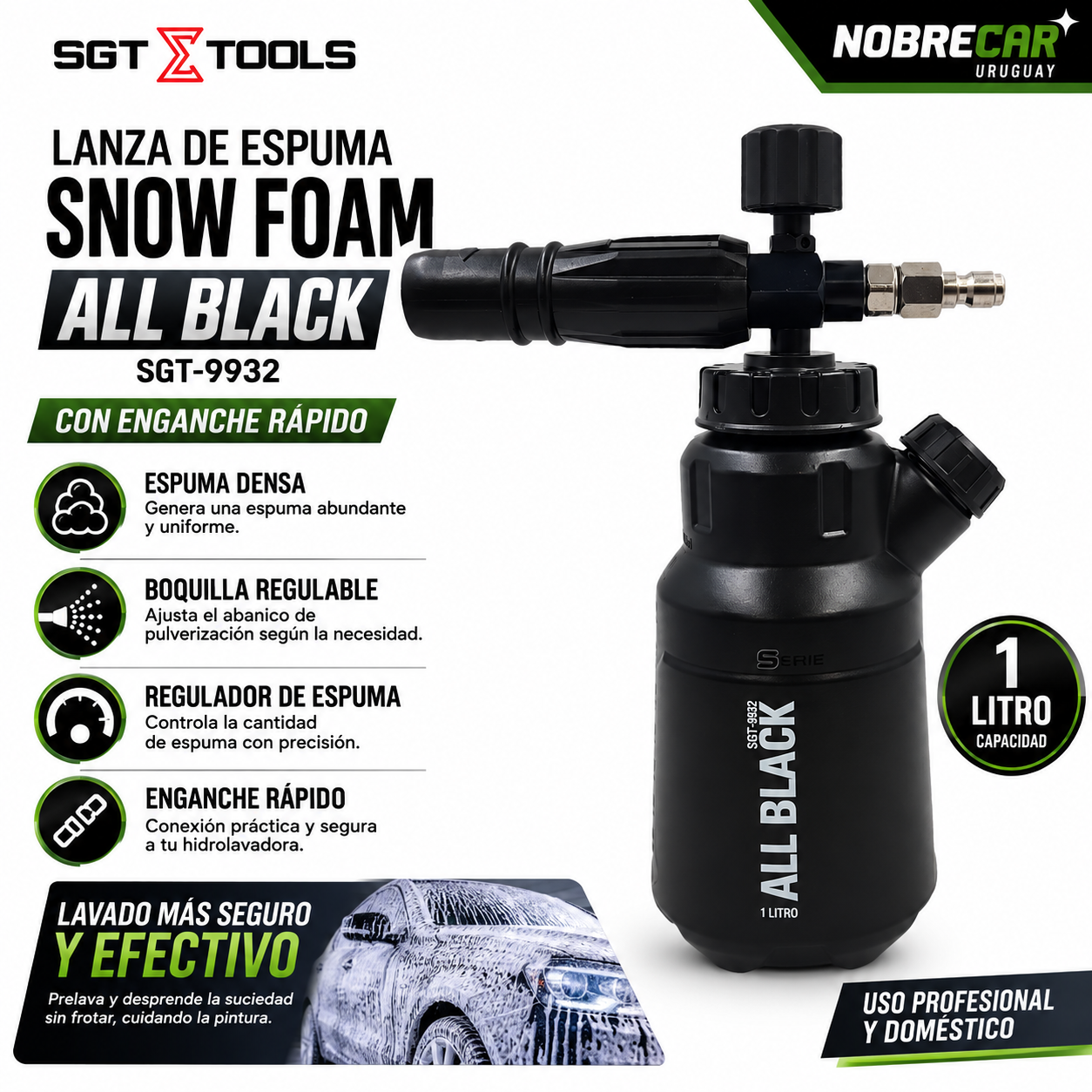 Lanza de Espuma Snow Foam All Black SGT-9932 con Enganche Rápido