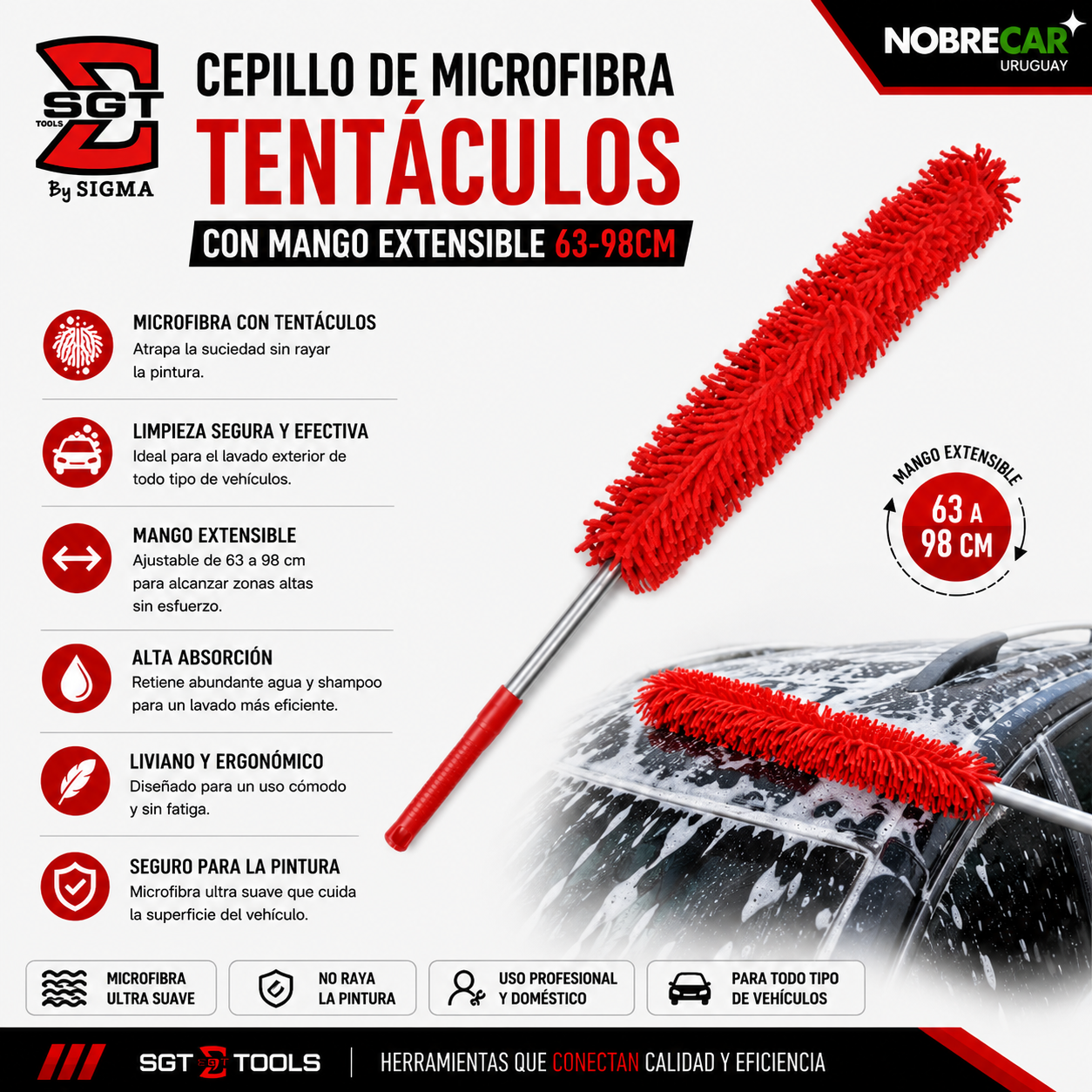 Cepillo de Microfibra con Tentáculos y Mango Extensible Sigma Tools